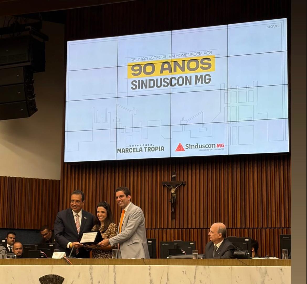 Sinduscon-MG é homenageado na Câmara de BH pelos 90 anos de história e contribuição ao desenvolvimento de Minas